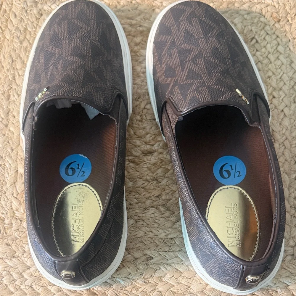 Michael Kors Woman's Brown Logo Slip-On Sneakers with Ivory Sole